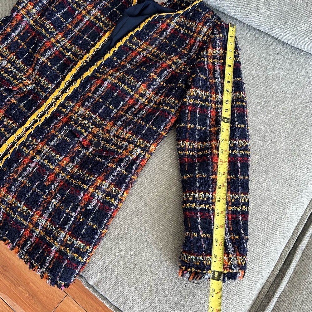 Vintage Chicos Tweed Multicolor Preppy Holidays Chain Open Coat Size 1 - Picture 12 of 12